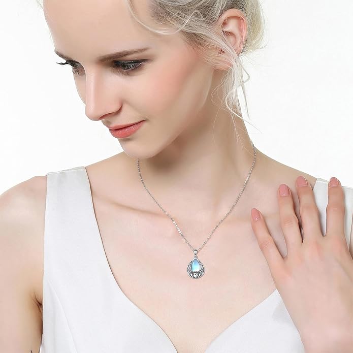 PELOVNY Celtic Knot Necklaces for Women 925 Sterling Silver Gemstone/Birthstone Teardrop Infinity Necklace Irish Celtic Pendant Jewelry Gifts for Mom Daughter Wife