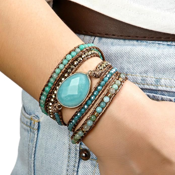 Women Wrap Bracelet Boho Natural Jasper Crystal Stone Beads Strand Bracelets