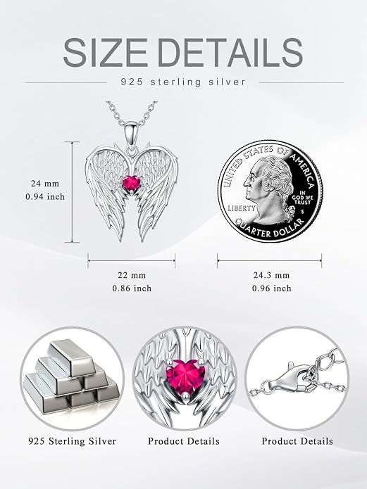 Dorunmo Guardian Angel Wing Pendant Birthstone Heart Necklace Birthday Jewelry Gifts for Women Mom Wife Daughter