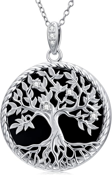 Tree of Life Moissanite Necklace, 925 Sterling Silver 0.5 Carat Moissanite Abalone Shell/Opal/Black Onyx/Turquoise/Malachite/Tiger Eye Stone Tree of Life Pendant Necklaces Jewelry Gift for Women Mom