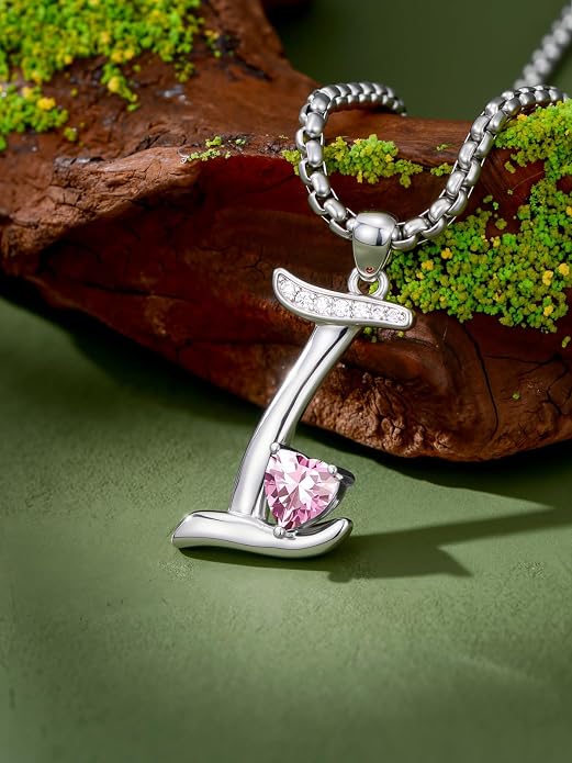 Birthday Gifts for Women Alphabet A to Z Initial Birthstone Pendant Necklaces for Women - 18k White Gold Plated Personalized Name Jewelry Anniversary Graduation Gifts for Wife Her Daughter Girlfriend(with Gift Box)