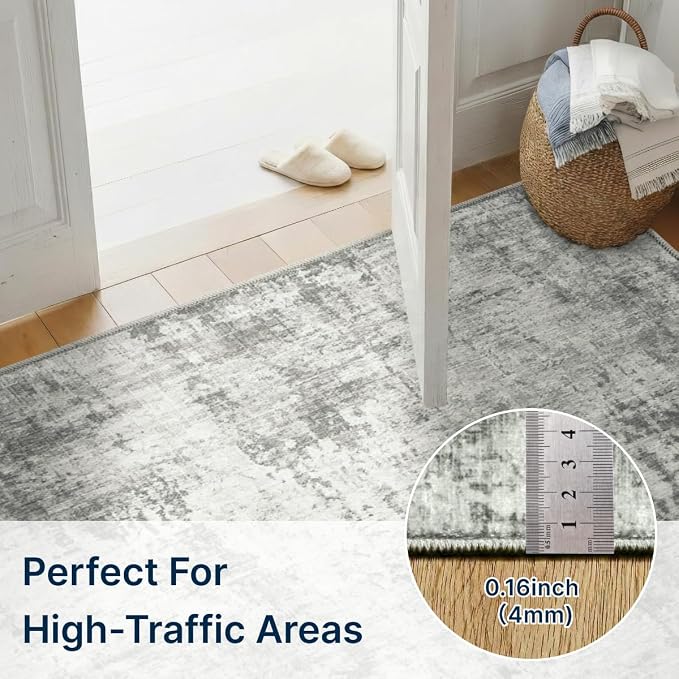 4x6 Area Rugs Washable Living Room Rug-No Slip Soft Carpets Modern Abstract Indoor Floor Stain Resistant Carpet for Bedroom Dining Room Farmhouse Nursery Home Office Grey