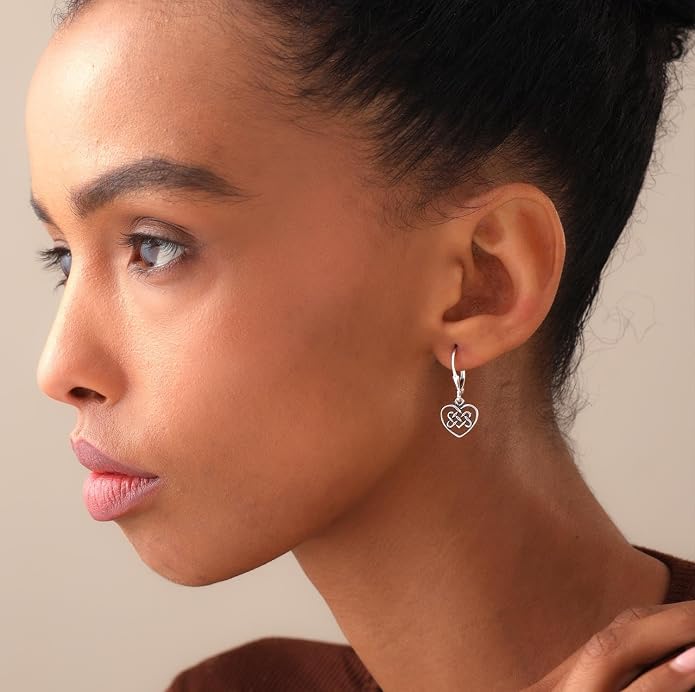 LeCalla 925 Sterling Silver Leverback Drop Earrings | Lightweight Celtic-Knot Filigree Heart Teardrop Dangle Earring for Women's Gift for Her
