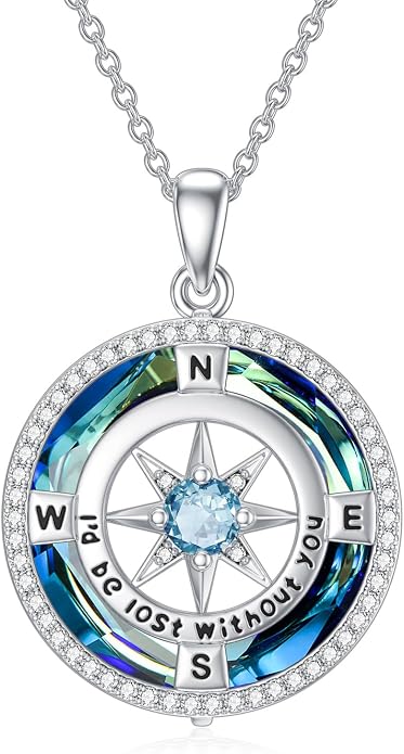 TOUPOP Necklace Gifts for Wife Compass Jewelry Women Anniversary Girlfriend Birthday Gift for Her Valentines I'd be Lost without You Sterling Silver Birthstone Necklaces