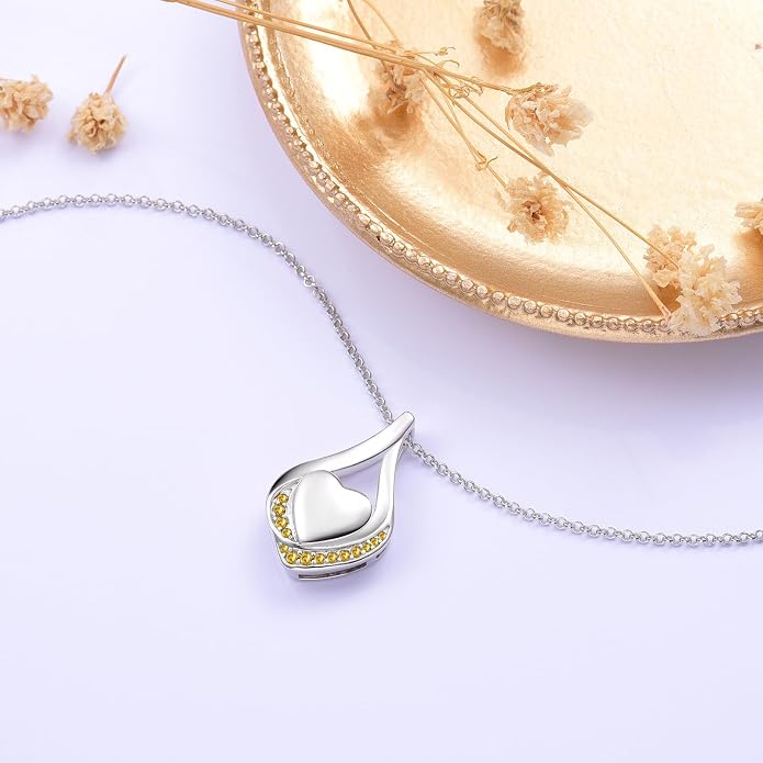 Cremation Jewelry 925 Sterling Silver Teardrop Urn Necklace for Ashes Heart Shape Memorial Keepsake Pendant for Human Ashes for Women Gift