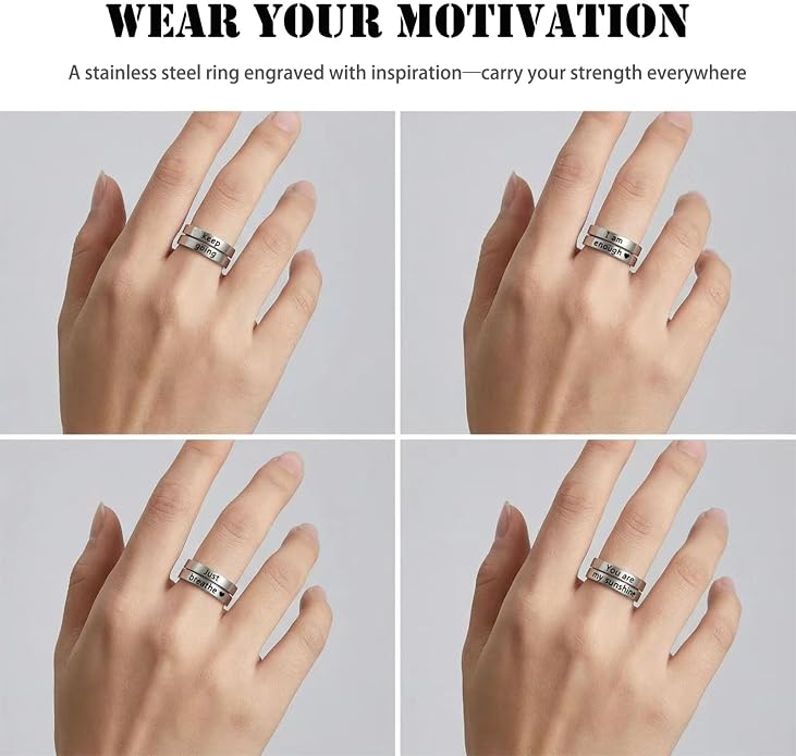 Stainless Steel Hope Rings Set Hug Ring Just Breathe Ring Inspirational Adjustable Ring for Women Gift for Her Birthday Christmas