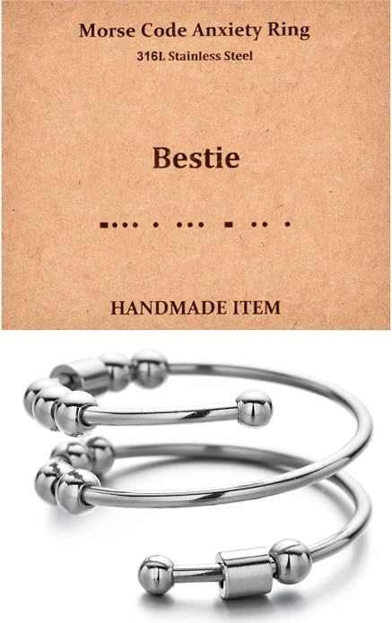 Morse Code Rings for Women, Stainless Steel Spinner Ring Fidget Rings for Anxiety Ring Morse Code Rings Inspirational Gifts Jewelry Women Birthday Graduation Gifts for Best Friends