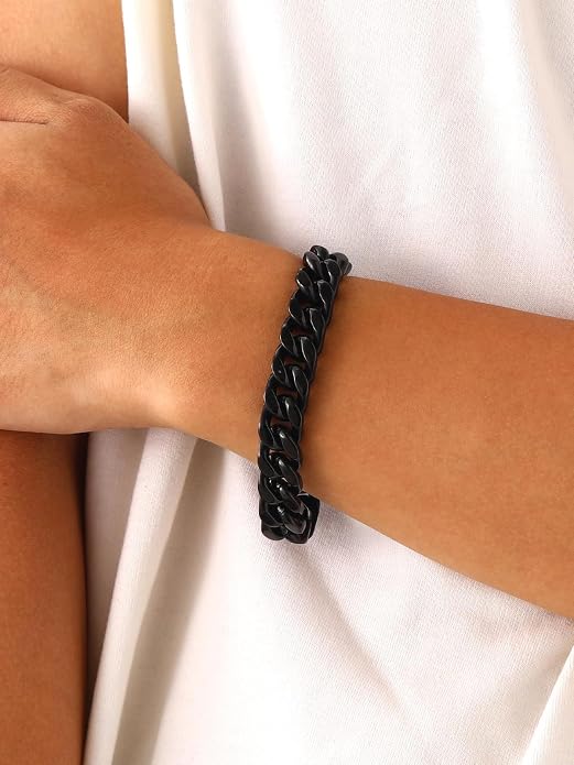 U7 Cuban Link Bracelets for Men Stainless Steel Wrist Bracelet Silver Black Gold Cuban Hand Chain Bracelet for Mens Women, 5/7/9/12mm Width, 7.5/8.3/9 Inch Length Classic Jewelry with Box Packed