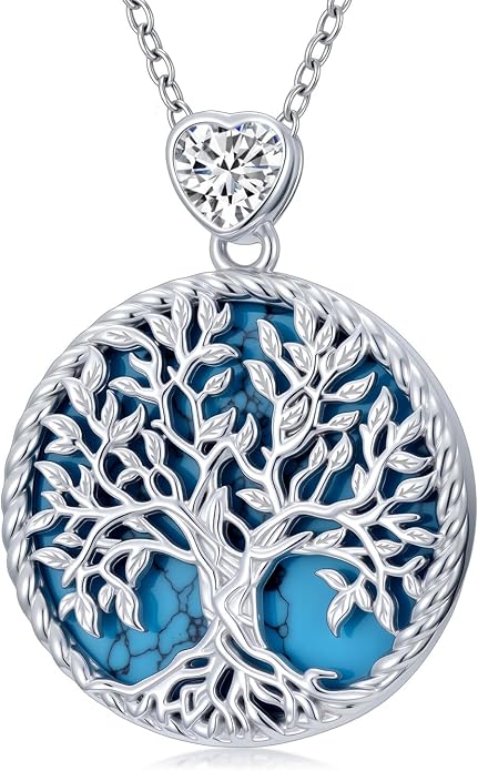 Tree of Life Moissanite Necklace, 925 Sterling Silver 0.5 Carat Moissanite Abalone Shell/Opal/Black Onyx/Turquoise/Malachite/Tiger Eye Stone Tree of Life Pendant Necklaces Jewelry Gift for Women Mom