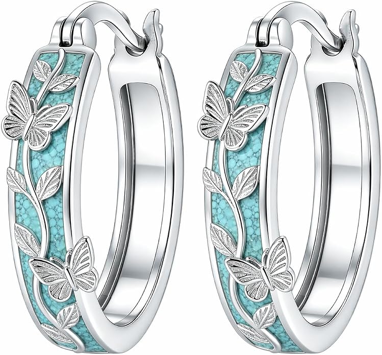 Opal/Turquoise Huggie Earrings 925 Sterling Silver Opal/Turquoise Small Animal Huggie Hoop Earrings Animal Huggies Earring Jewelry Gifts for Women Mom Her