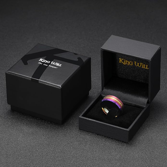 King Will Mens 8mm Rose Gold Groove/Gold Loop/Black Cross Groove Tungsten Carbide Wedding Ring Line Flat Pipe Cut Brushed Polished Comfort Fit 7-14