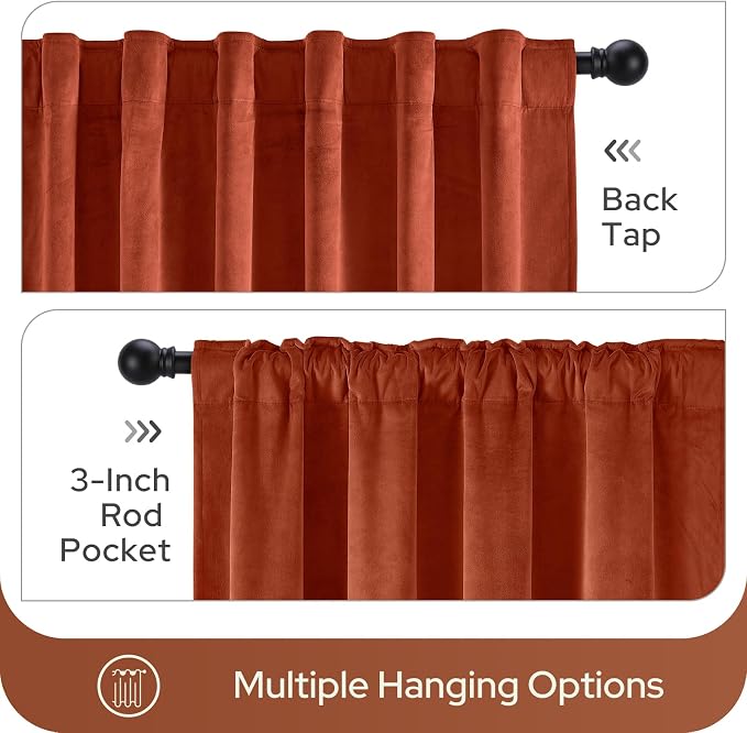HOMEIDEAS 100% Blackout Burnt Orange Velvet Curtains, Thermal Noise Reduction Luxury Vintage Christmas Velvet Curtains for Bedroom Decor, Living Room, Home, 52 X 84 Inch, 2 Panels