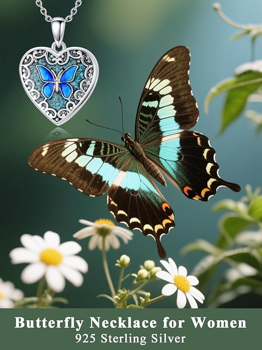 Dorunmo Personalized Locket Necklace 925 Sterling Silver that Holds Pictures Butterfly Birthstone Photo Heart Locket Custom Jewelry Congratulations New Beginnings New Job Gifts for Women