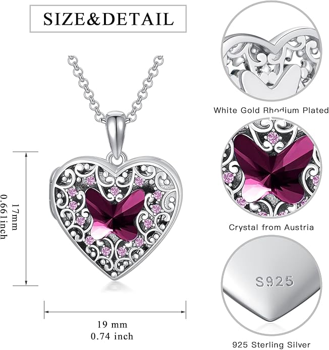 Dorunmo Personalized Locket Necklace 925 Sterling Silver that Holds Pictures Butterfly Birthstone Photo Heart Locket Custom Jewelry Congratulations New Beginnings New Job Gifts for Women