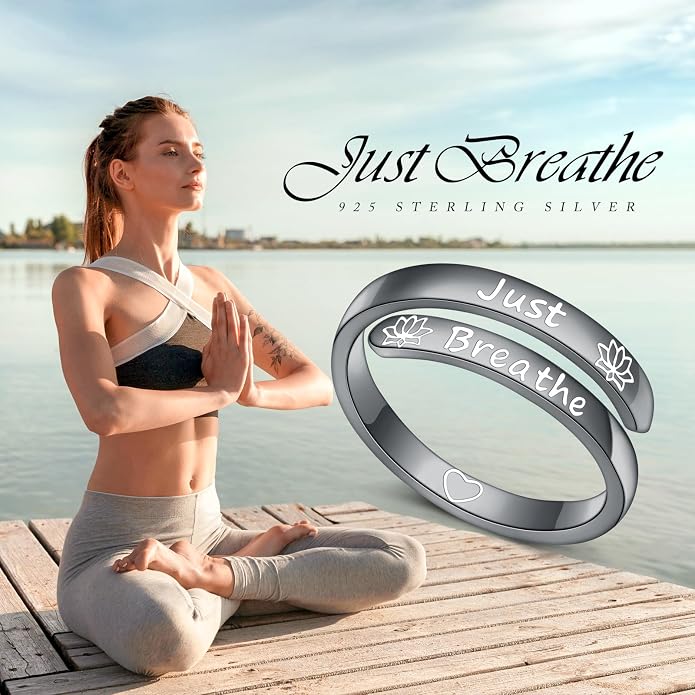 Ladytree Adjustable Inspirational Rings 925 Sterling Silver Stacking Wrap Spiral Twist Statement Band Encouragement Birthday Gift for Women Men