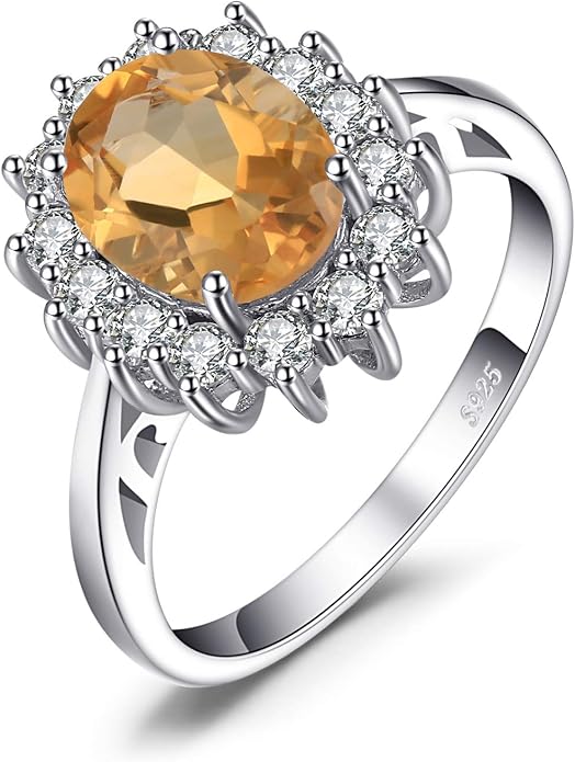 JewelryPalace Princess Diana Kate Middleton Class Gemstone Birthstone Sapphire Halo Engagement Rings for Women, Anniversary 14K White Yellow Rose Gold Plated 925 Sterling Silver Promise Rings for Her