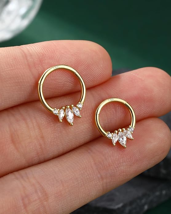 COCHARM 14K Gold Septum Rings 14K Yellow Gold Septum Piercing Jewelry 16g Septum Clicker 14kt Real Gold Daith Earrings Solid Gold Daith Piercing Hoop Daith Jewelry for Women Men