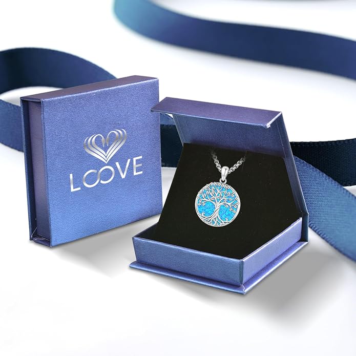 Tree of Life Necklace for Women Sterling Silver Celtic Moon Tree Moonstone Turquoise Pendant Heart Family Tree Necklace for Mother Daughter Sister Gifts