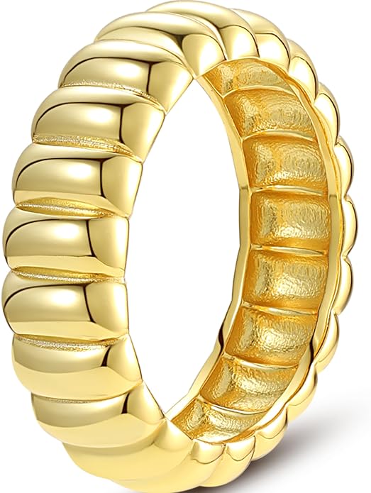 espere Iconic Dome Ring in Gold | 14K Gold Sterling Silver Ribbed Band | Gold Bold Band Ring