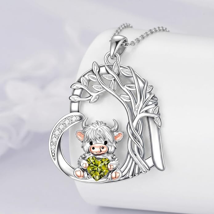 PELOVNY Teddy Bear Necklace for Women 925 Sterling Silver Bear/Highland Cow/Fox/Cat/Axolotl Birthstone Necklace Christmas Birthday Jewelry Gifts for Mom Daughter Wife Sister