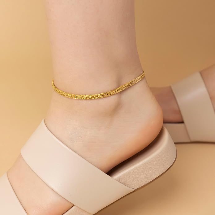 Amberta Silver Gold Waterproof Ankle Bracelets for Women | Boho Layered Anklets for Women | Summer Jewelry, Adjustable Ankle Chain Beaded Rope Heart