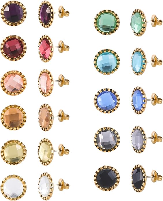 11 Pairs Crystal Rhinestone Stud Earrings Stainless Steel Multicolor Stud Earrings Set for Women