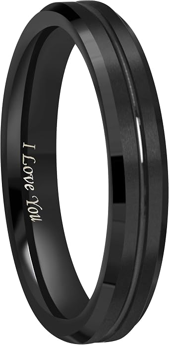 CROWNAL 10mm 8mm 6mm Tungsten Wedding Band Ring Engraved I Love You Men Women Polished Groove Matte Finish Beveled Edges Size 5 To 17