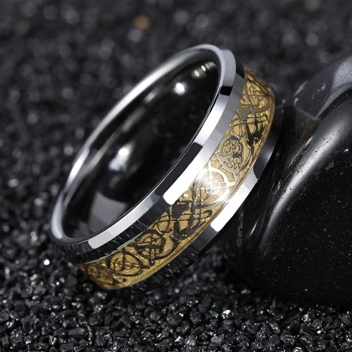Frank S.Burton 6mm 8mm Celtic Tungsten Rings for Men Women Dragon Design Tungsten Carbide Wedding Band Comfort Fit Size 4-13