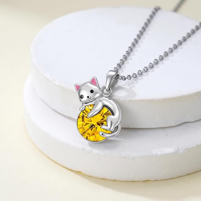 PELOVNY Teddy Bear Necklace for Women 925 Sterling Silver Bear/Highland Cow/Fox/Cat/Axolotl Birthstone Necklace Christmas Birthday Jewelry Gifts for Mom Daughter Wife Sister