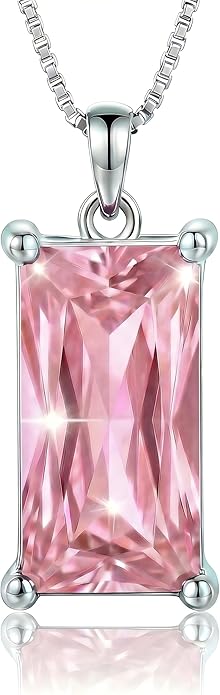 8mm x 16mm Square Birthstone Pendant Necklace – Fashion charming Sterling Silver Gift for women