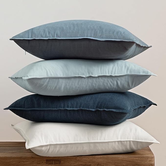 MIULEE Blue Boho Linen Decorative Pillow Covers 18x18 Inch Pack of 4 | Natural Throw Pillow Covers Soft Farmhouse Couch Pillowcases Modern Home Decors for Living Room Bed Sofa