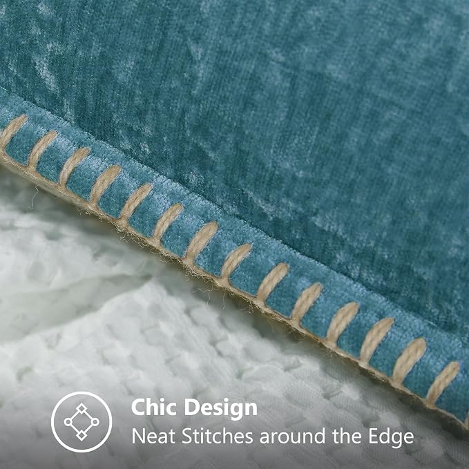 decorUhome Soft Chenille Throw Pillow Covers 16x16 Set of 2 Teal | Fall Textured Decorative Throw Pillow Cases Stitched Edge Modern Farmhouse Luxury Boho Velvet for Couch Sofa Bed Home Decor