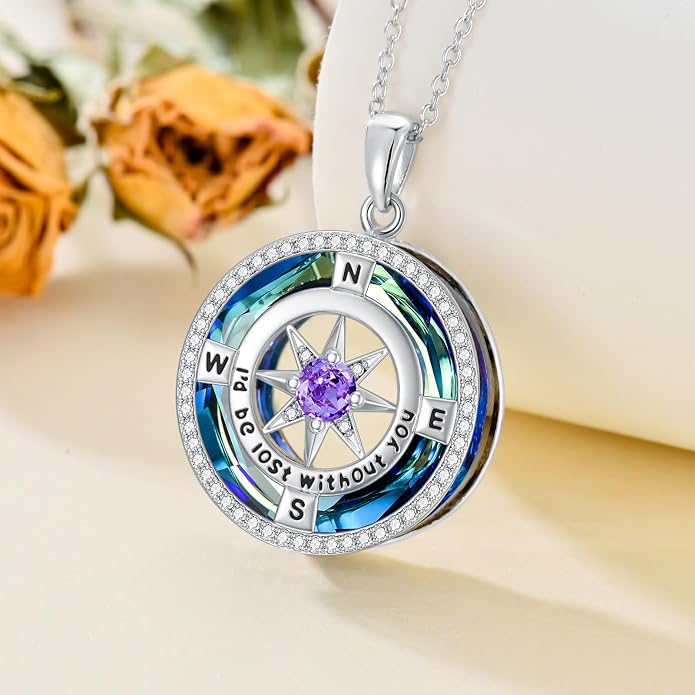 TOUPOP Necklace Gifts for Wife Compass Jewelry Women Anniversary Girlfriend Birthday Gift for Her Valentines I'd be Lost without You Sterling Silver Birthstone Necklaces
