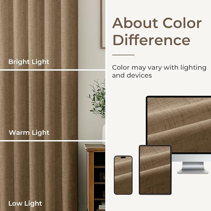 CAPALOCA Cocoa Brown Linen Pinch Pleated Curtains Blackout, 100% Black Out Curtains 90 inch Long for Bedroom, Blackout Thermal Insulated Pinch Pleated Drapes for Living Room, 40" W x 90" L, 2 Panels