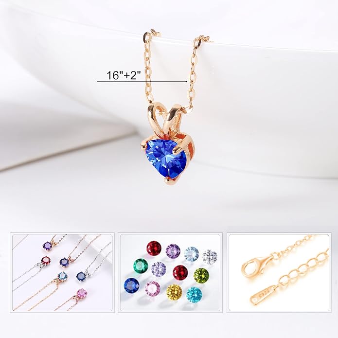 SMILEST Dainty Heart Birthstone Necklace for Women, 925 Sterling Silver Necklace Sparkling Heart Pendant, Anniversary Birthday Gifts for Women Mom Wife Daughter Girlfriend Grandma