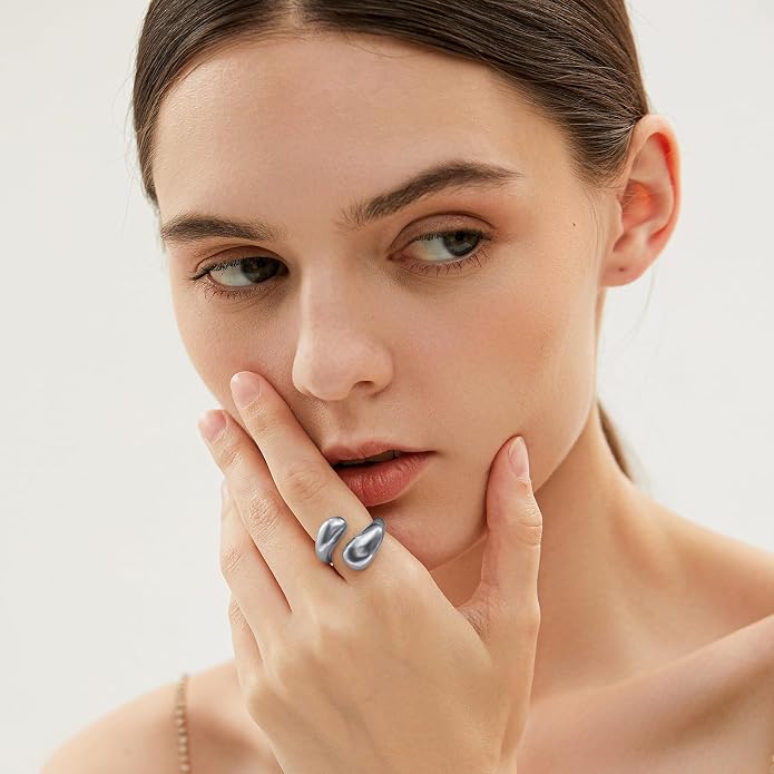 Gold Silver Rings Set for Women Chunky Statement Rings ZC Dome Evil Eye Croissant ring Thick 18K Gold Plated Band Rings