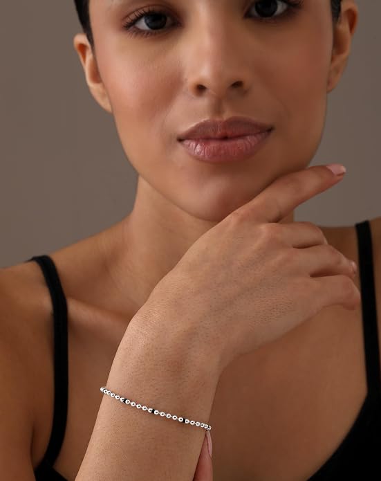 LeCalla 925 Sterling Silver Bracelets for Women | Women’s Link Bracelets | Italian Bead Ball Chain Bracelet | Mother's Day Birthday Anniversary Fashion Jewelry Gift for Women