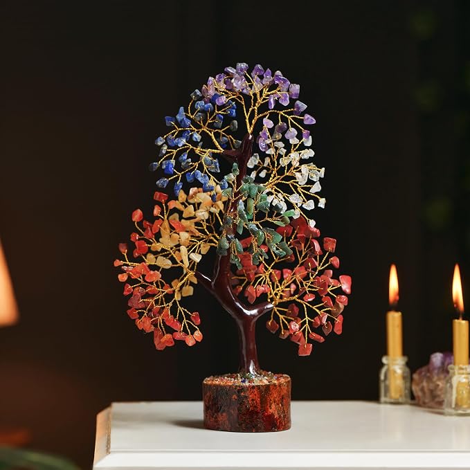 Seven Chakra Gemstone Tree With Chakra Pendant, Crystal Tree, Fake Plants Home Decor, Crystals, Birthday Gifts for Women, Crystals and Healing Stones, Office Desk Accessories, Room Decor, Gifts 10-12"
