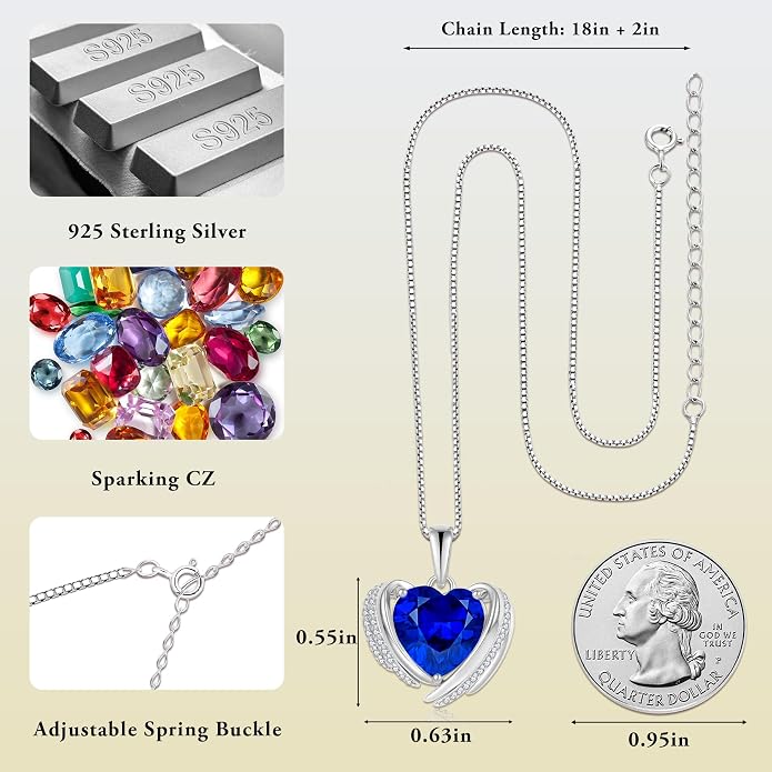 Birthstone Heart Necklace for Women, Infinity Love Heart Birthstone Crystal Charm, 925 Sterling Silver Zirconia Necklace for Mother's Day for your mother and jewelry for your beloved ones on anniversaries