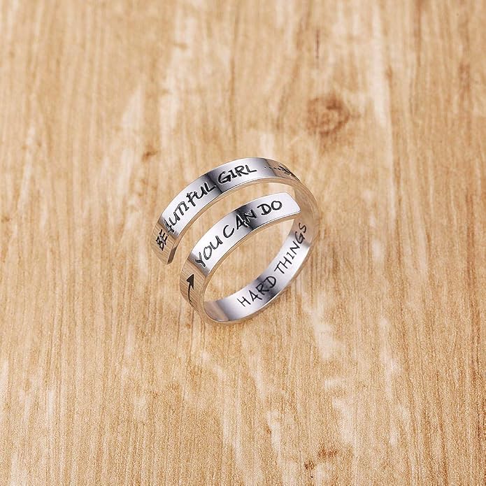 ZRAY Silver Keep Going Ring Inspirational Jewelry Stainless Steel Engraving Size Adjustable Personality Encouragement Gift for Women Teens Girls