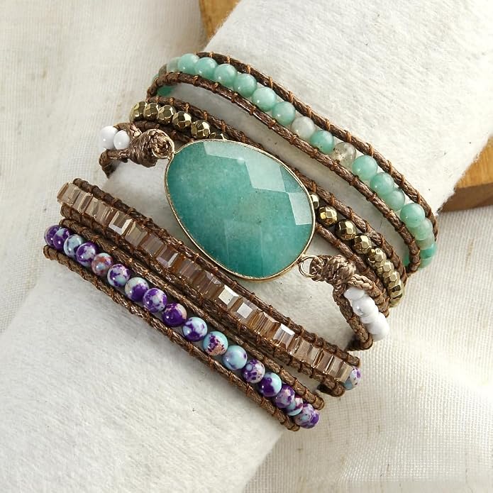Women Wrap Bracelets Boho Natural Stone Jasper Turquoises Strand Bracelet Jewelry Collection