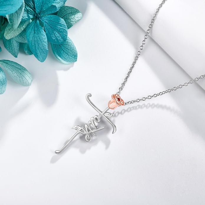 Faith Cross Necklace For Women Birthstone Sterling Silver with Simulated Birthstone Cross Jewelry Christian Gifts