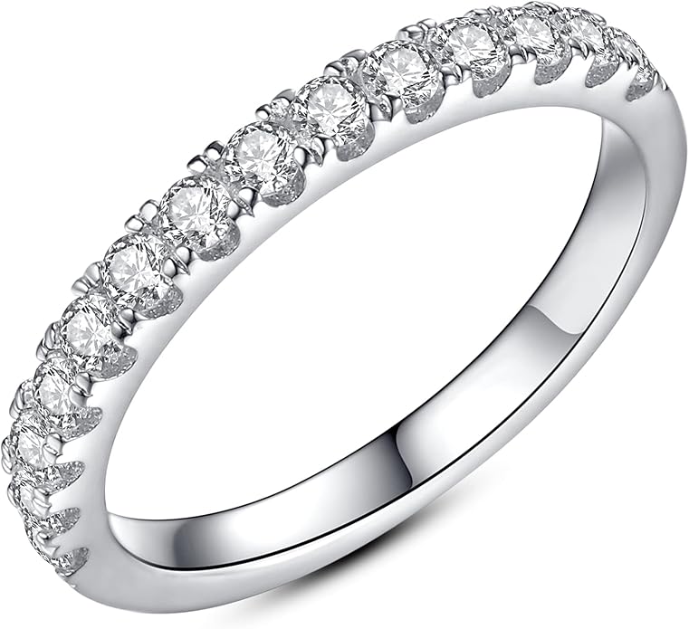 IMOLOVE Moissanite Wedding Band Wedding Rings for Women 925 Sterling Silver Rings with 18K White Gold Plated Eternity Stackable Engagement Ring Anniversary Band Size 3-12