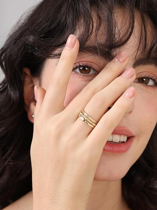 14K Gold Filled Rings for Women, Dainty Stacking Rings for Women, Thin Gold Band Ring Plain Statement Ring Comfort Fit Size 6-10