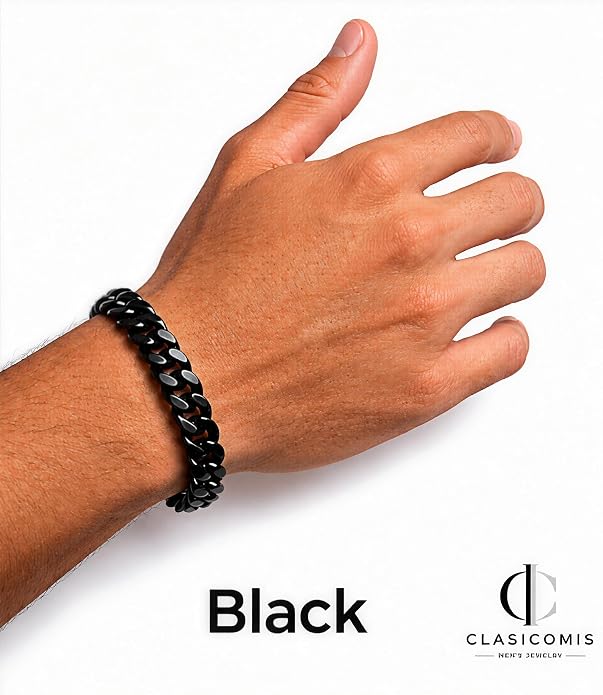 8.5mm Mens Silver Black 316L Diamond-cut Stainless Steel Cuban Link Chain Bracelet for Men, Durable Classic Wrist Jewelry, Gift for Him