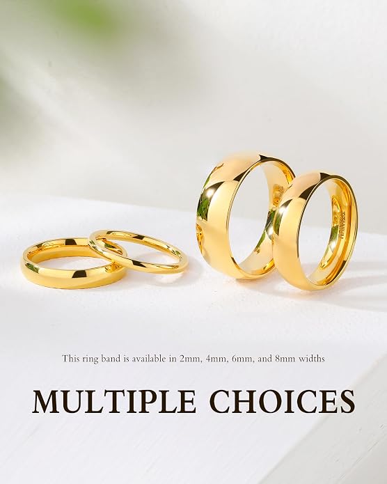 TIGRADE Titanium Ring 2mm 4mm 6mm 8mm 18k Gold Plated Wedding Band in Comfort Fit Dome Polished for Men Women Size 3-14