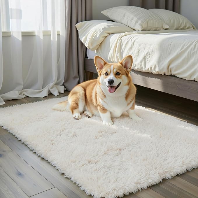 Small Rugs for Bedroom 2x3 Rug, Soft Area Rug for Living Room Dorm, Non Slip Shag Rugs for Girls Boys Bedroom, Soft Carpet, Modern Home Decor Aesthetic(Cream, 2 x 3)