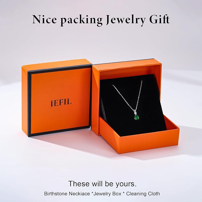 Iefil 925 Sterling Silver Birthstone Necklaces for Women - Teardrop Birthstone Jewelry, Anniversary Birthday Gifts for Women Wife Her