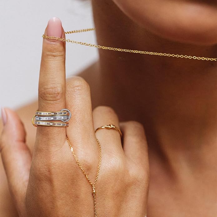 KissYan Stackable Rings for Women, 14k Gold Plate Interlocked Multi Ring Set Dainty Pave CZ Personalized Fashion Two-Toned Mixed Metals Stacking Jewelry Trendy Statement Gift