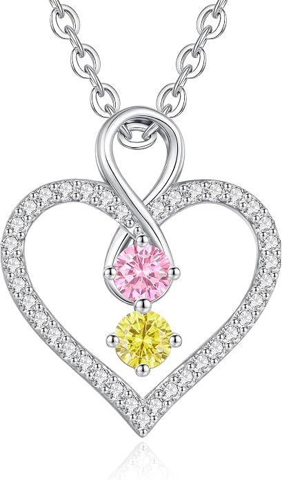 LOUISA SECRET Double Birthstone Necklaces for Women, 925 Sterling Silver Infinity Love Heart Pendant Necklace for Her, Birthday Anniversary Valentine's Day, Christmas, Wedding, Graduation Gift for Her, Personalized Gifts, Jewelry Gifts for Wife Mom Gir...